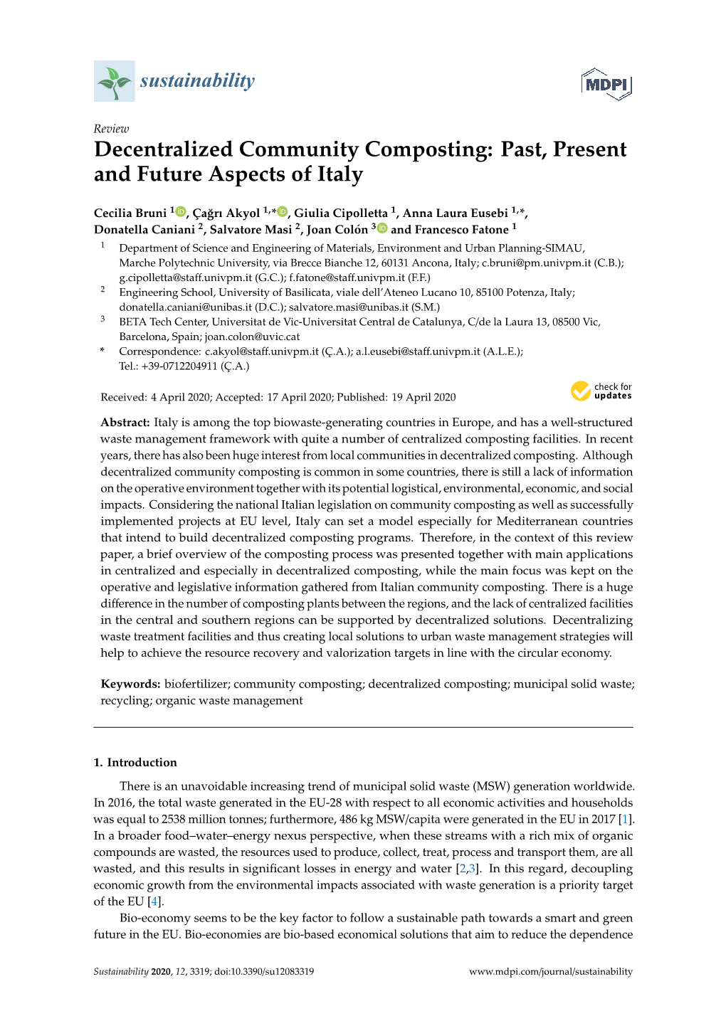 Decentralized Community Composting: Past, Present and Future Aspects of Italy