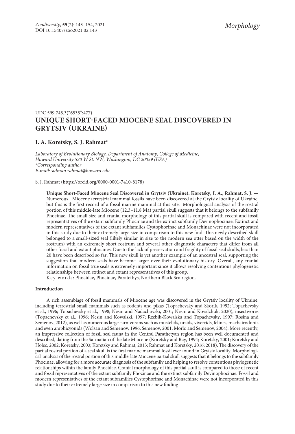 Unique Short-Faced Miocene Seal Discovered in Grytsiv (Ukraine)