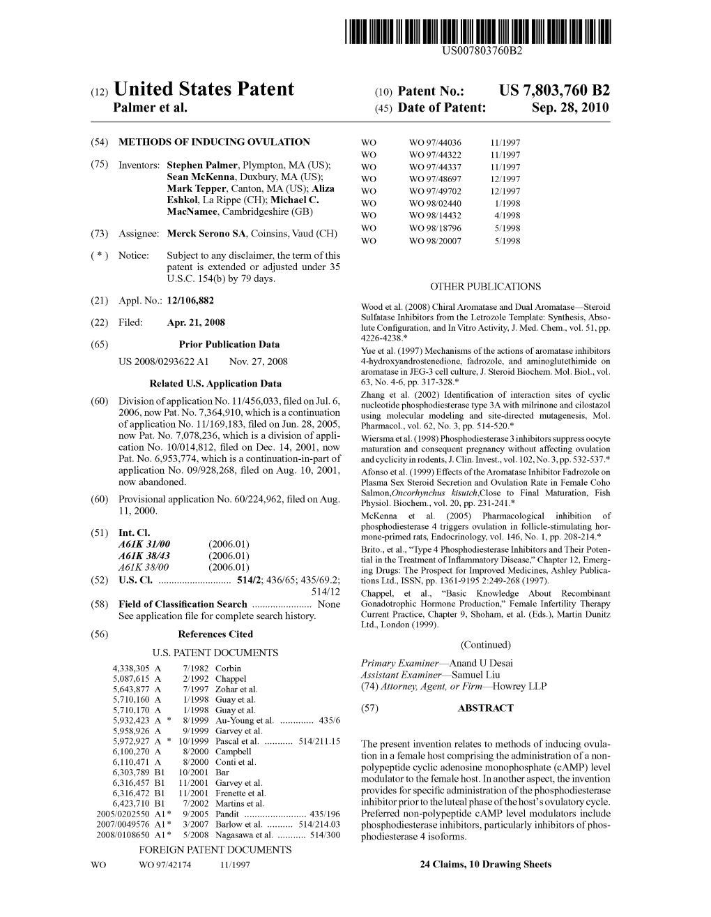 (12) United States Patent (10) Patent No.: US 7.803,760 B2 Palmer Et Al