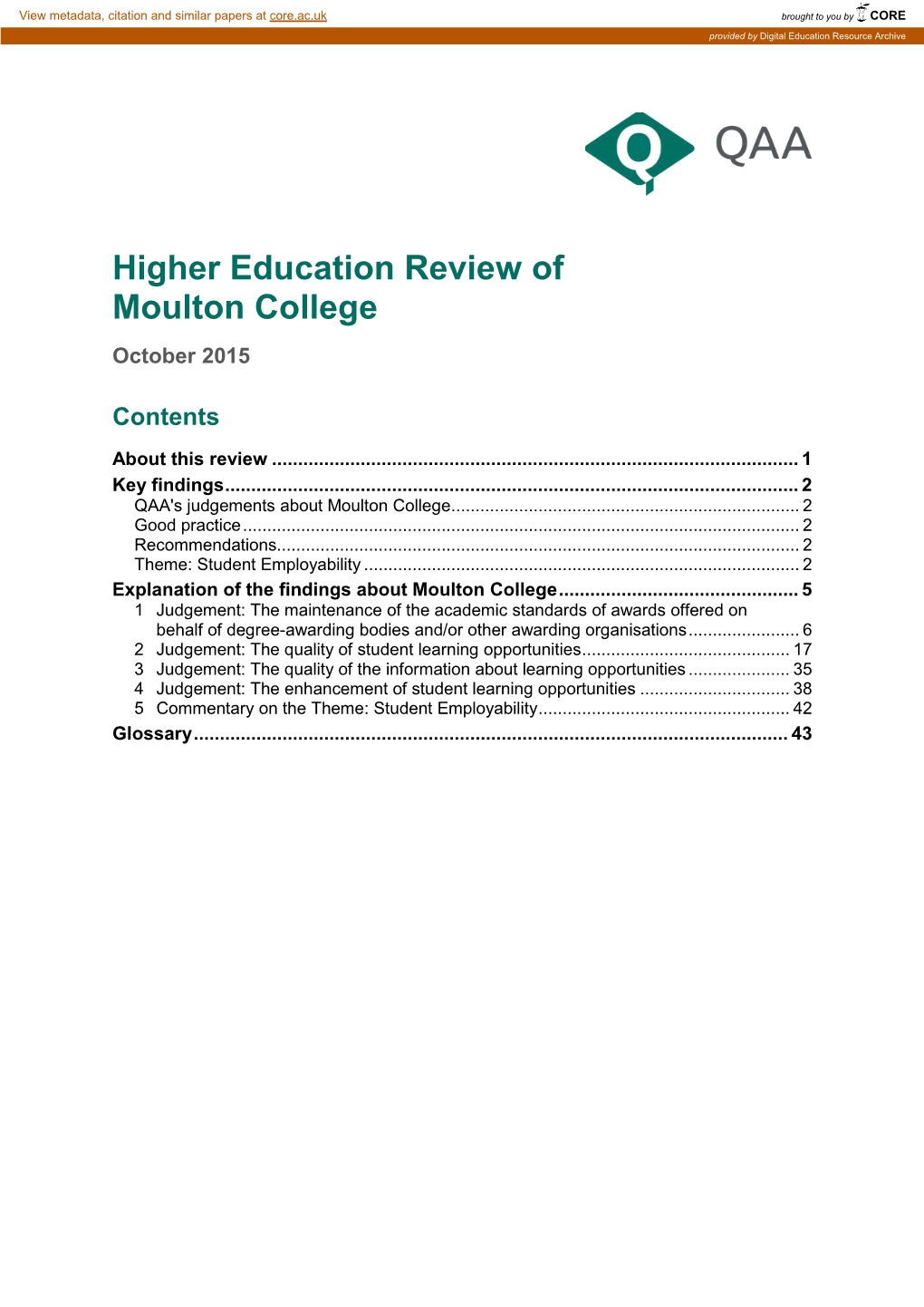 Higher Education Review of Moulton College October 2015