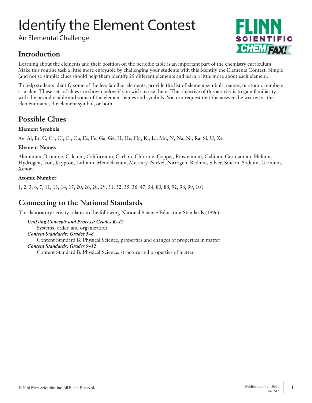 Identify the Element Contest an Elemental Challenge SCIENTIFIC