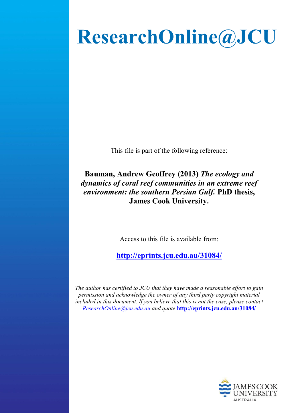 The Ecology and Dynamics of Coral Reef Communities in an Extreme Reef Environment: the Southern Persian Gulf