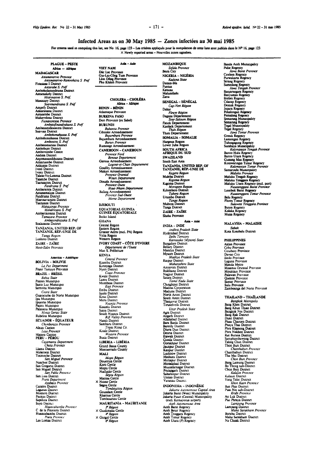 Infected Areas As on 30 May 1985 — Zones Infectées Au 30 Mai 1985