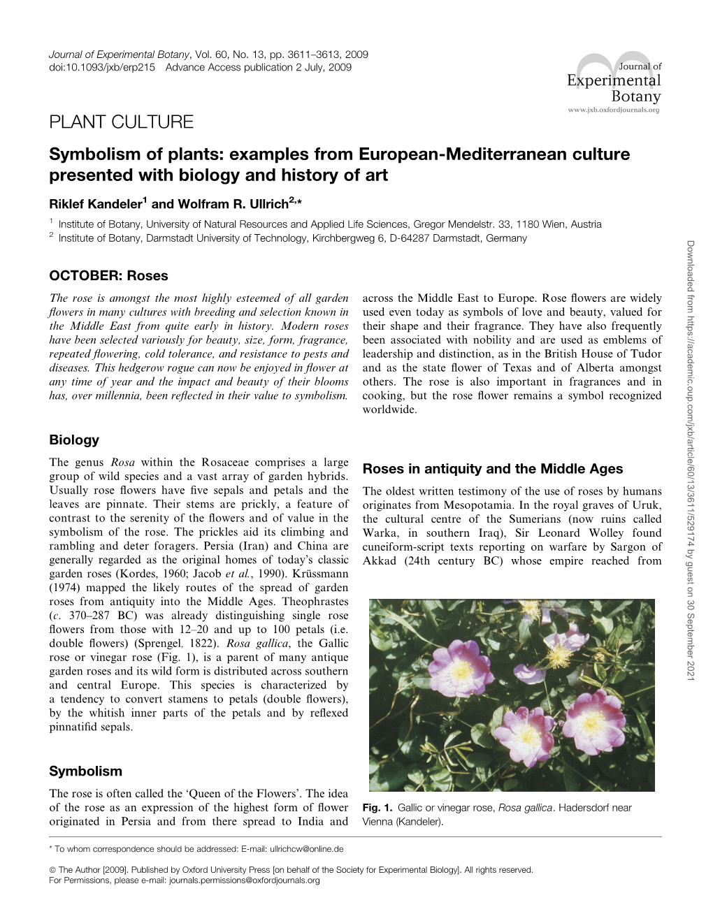 PLANT CULTURE Symbolism of Plants: Examples from European-Mediterranean Culture Presented with Biology and History of Art