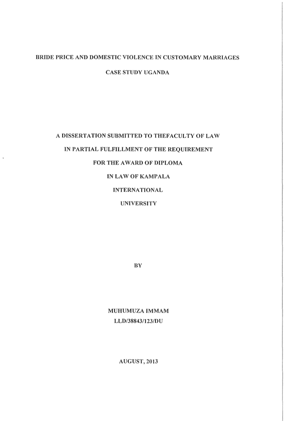 Bride Price and Domestic Violi~Nce in Customary Marriages