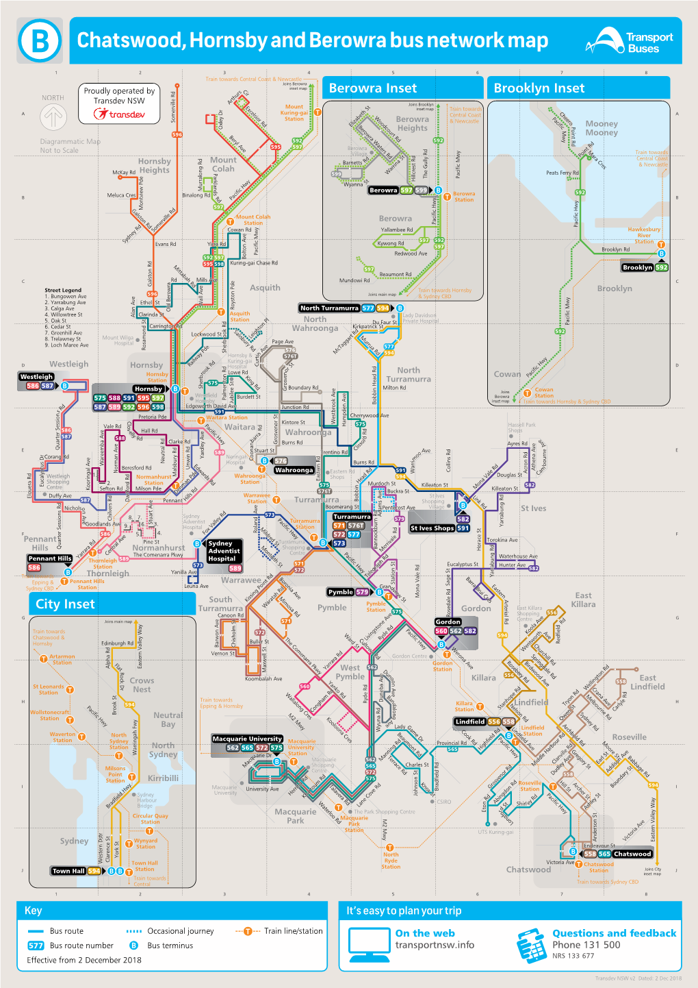 Chatswood, Hornsby and Berowra Bus Network Map