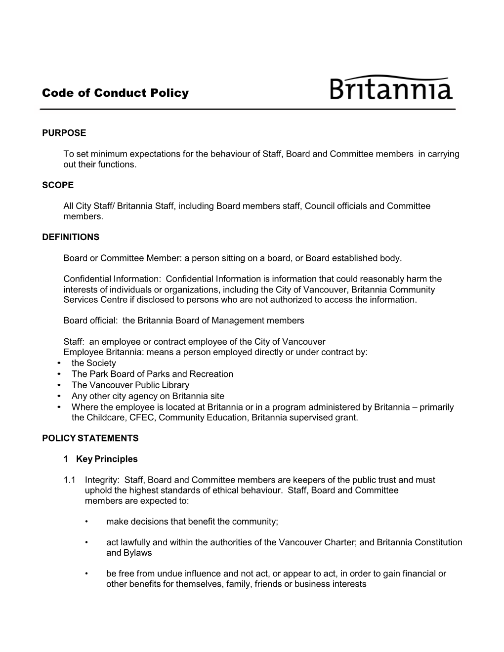 Code of Conduct Policy