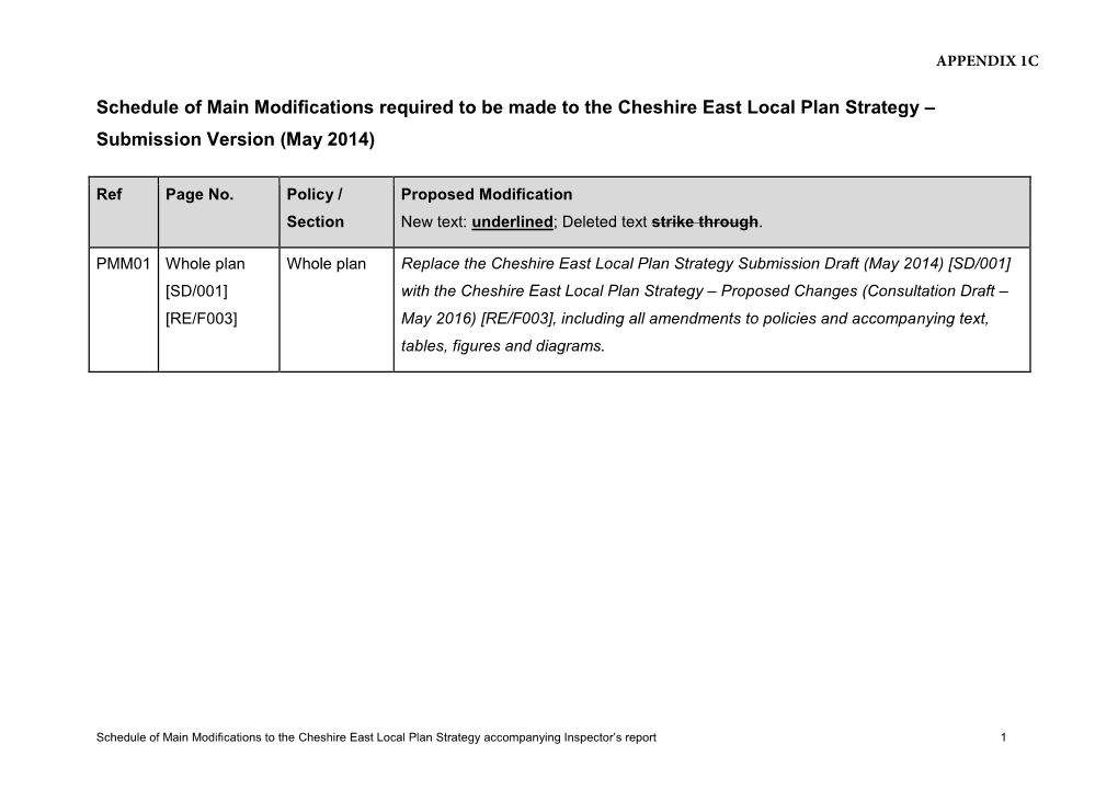 Schedule of Main Modifications Required to Be Made to the Cheshire East Local Plan Strategy – Submission Version (May 2014)