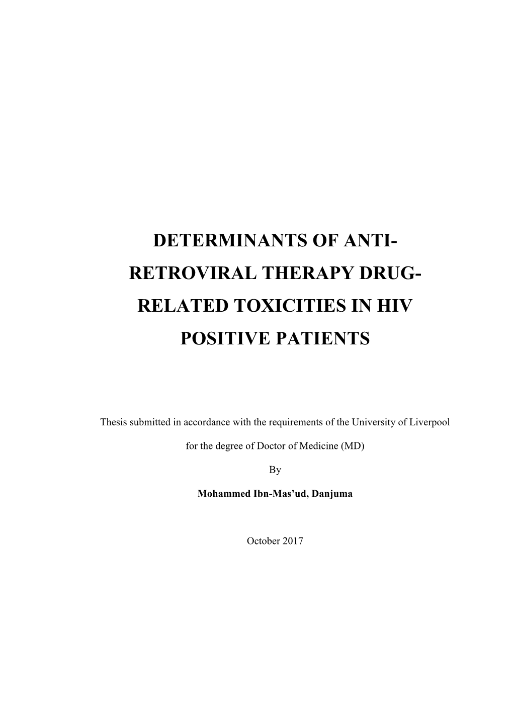 Retroviral Therapy Drug- Related Toxicities in Hiv Positive Patients