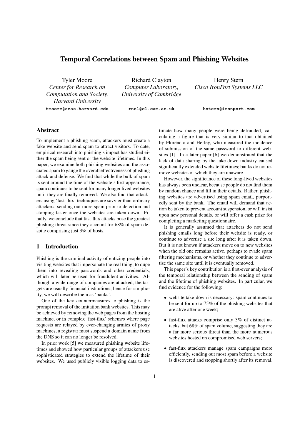 Temporal Correlations Between Spam and Phishing Websites