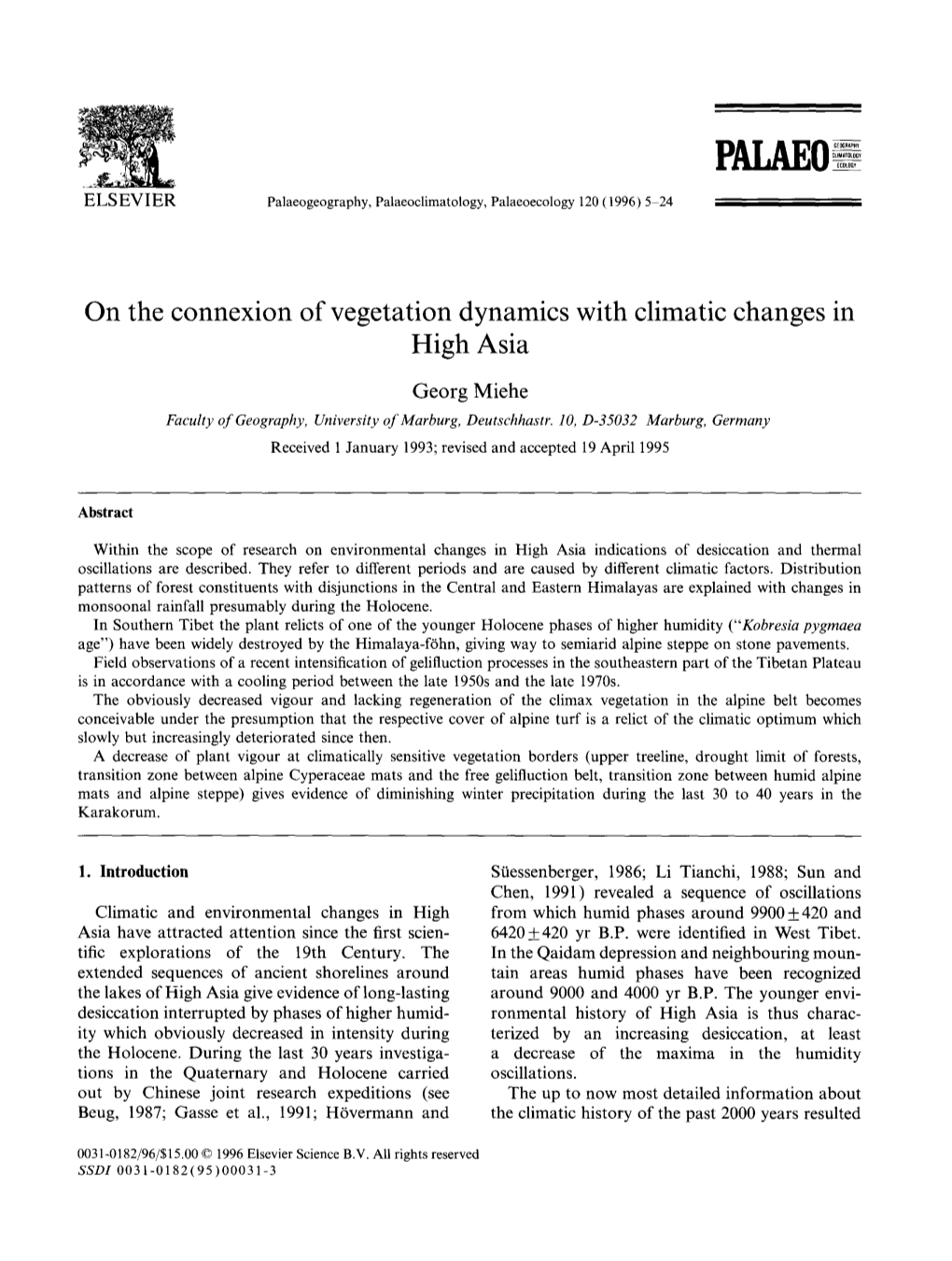 PAI O on the Connexion of Vegetation Dynamics with Climatic Changes In