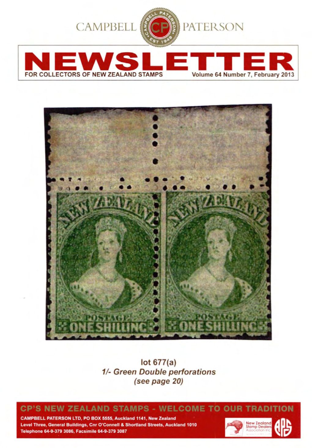 NEWSLETTER for COLLECTORS of NEW ZEALAND STAMPS Volume 64 Number 7