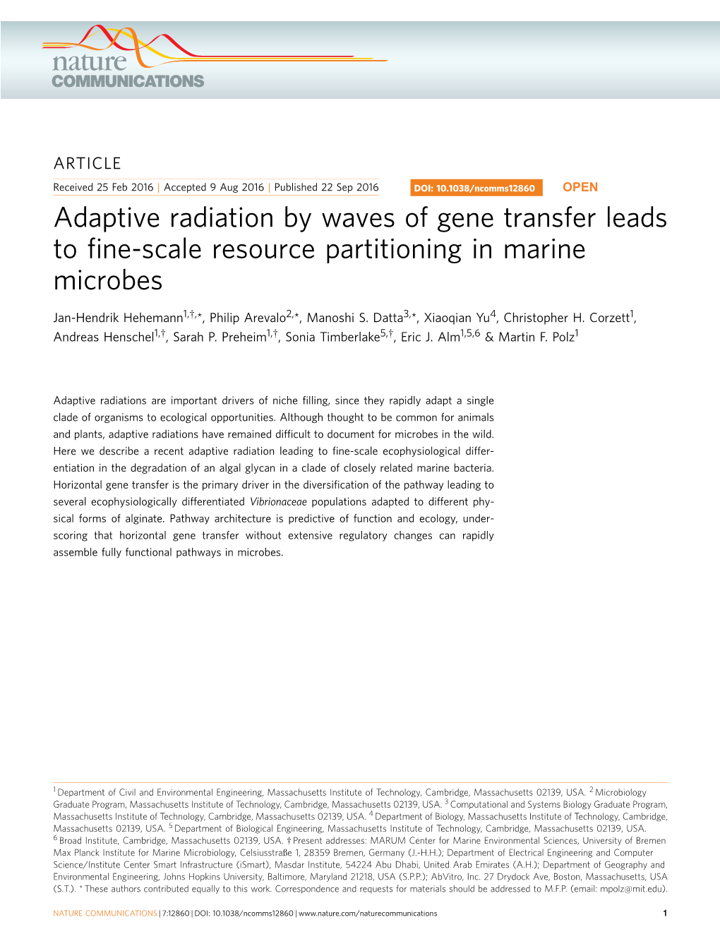 Adaptive Radiation by Waves of Gene Transfer Leads to Fine-Scale Resource Partitioning in Marine Microbes