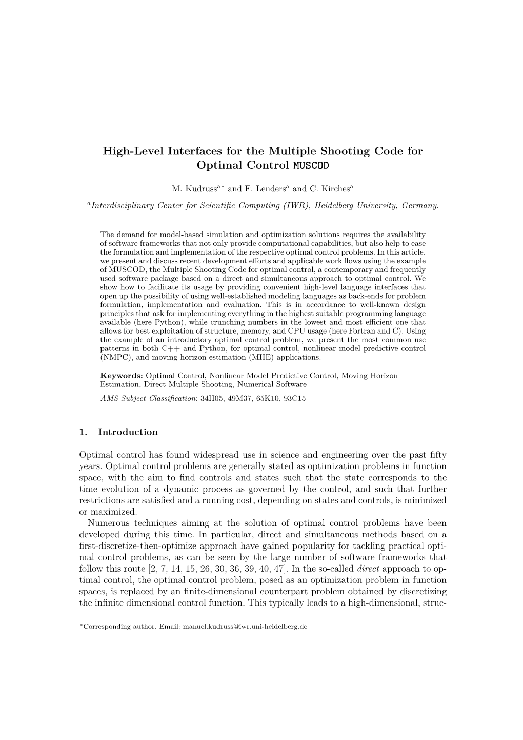 High-Level Interfaces for the Multiple Shooting Code for Optimal Control MUSCOD
