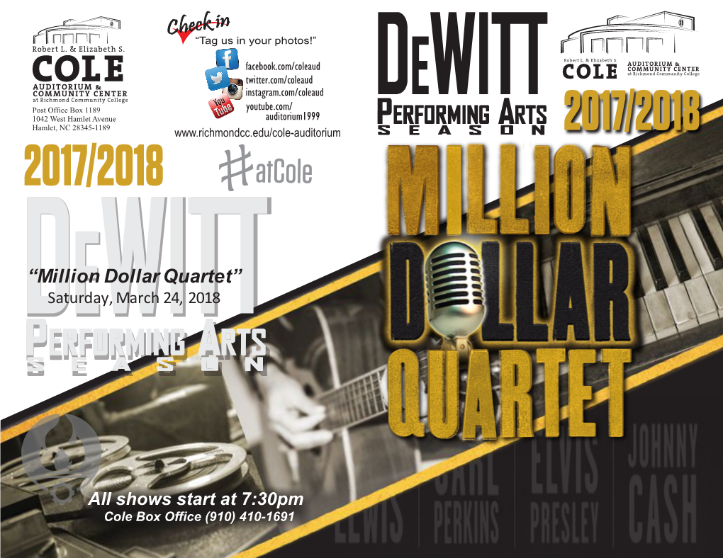 Million Dollar Quartet” Saturday, March 24, 2018