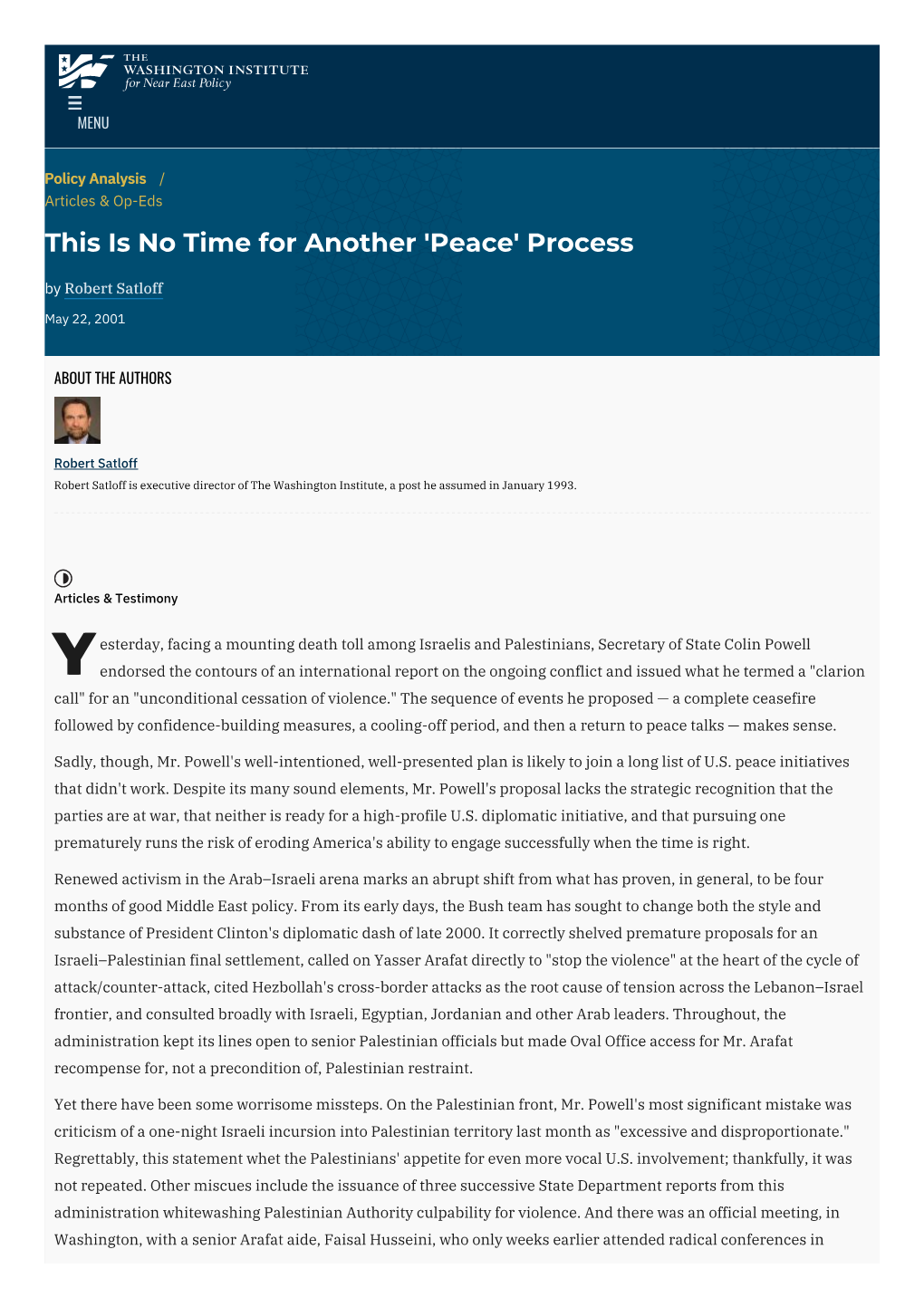 This Is No Time for Another 'Peace' Process | the Washington Institute