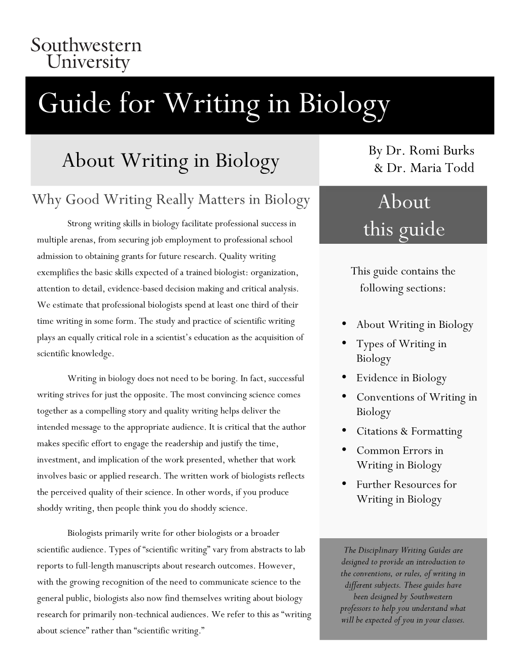 Guide for Writing in Biology