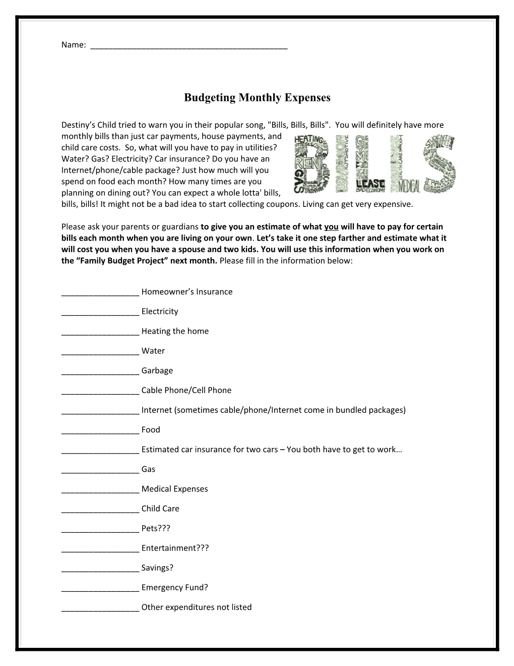 Budgeting Monthly Expenses