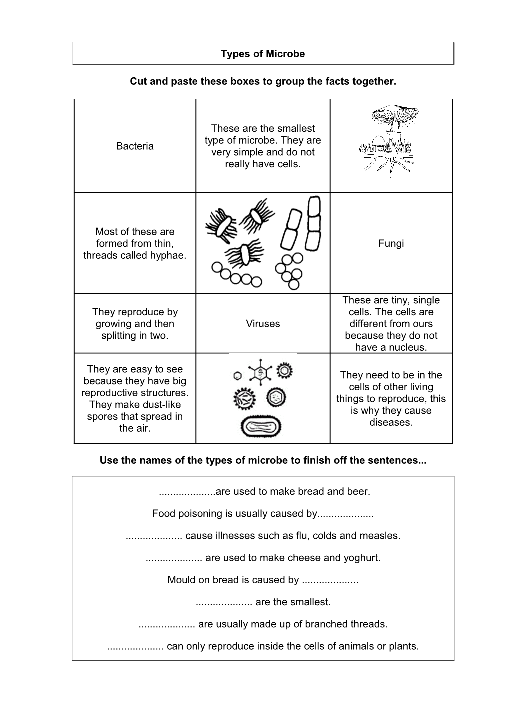 Cut and Paste These Boxes to Group the Facts Together