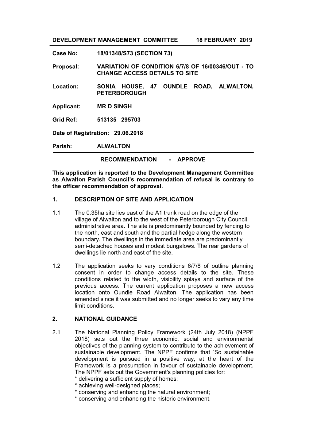 DEVELOPMENT MANAGEMENT COMMITTEE 18 FEBRUARY 2019 Case No: 18/01348