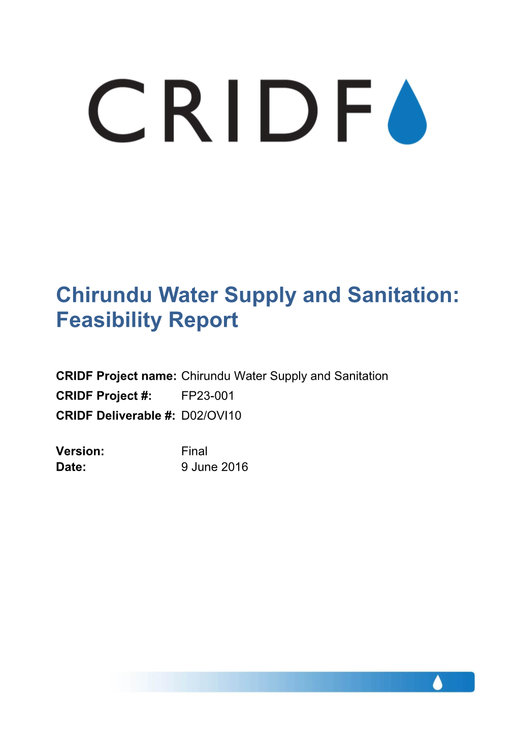 Chirundu Water Supply and Sanitation: Feasibility Report