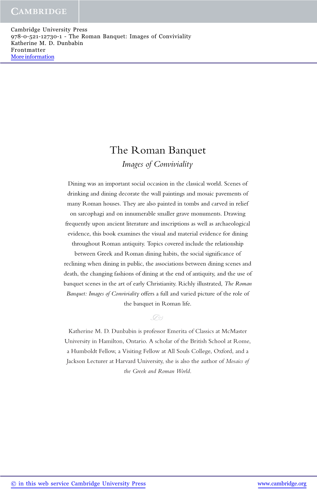 The Roman Banquet: Images of Conviviality Katherine M