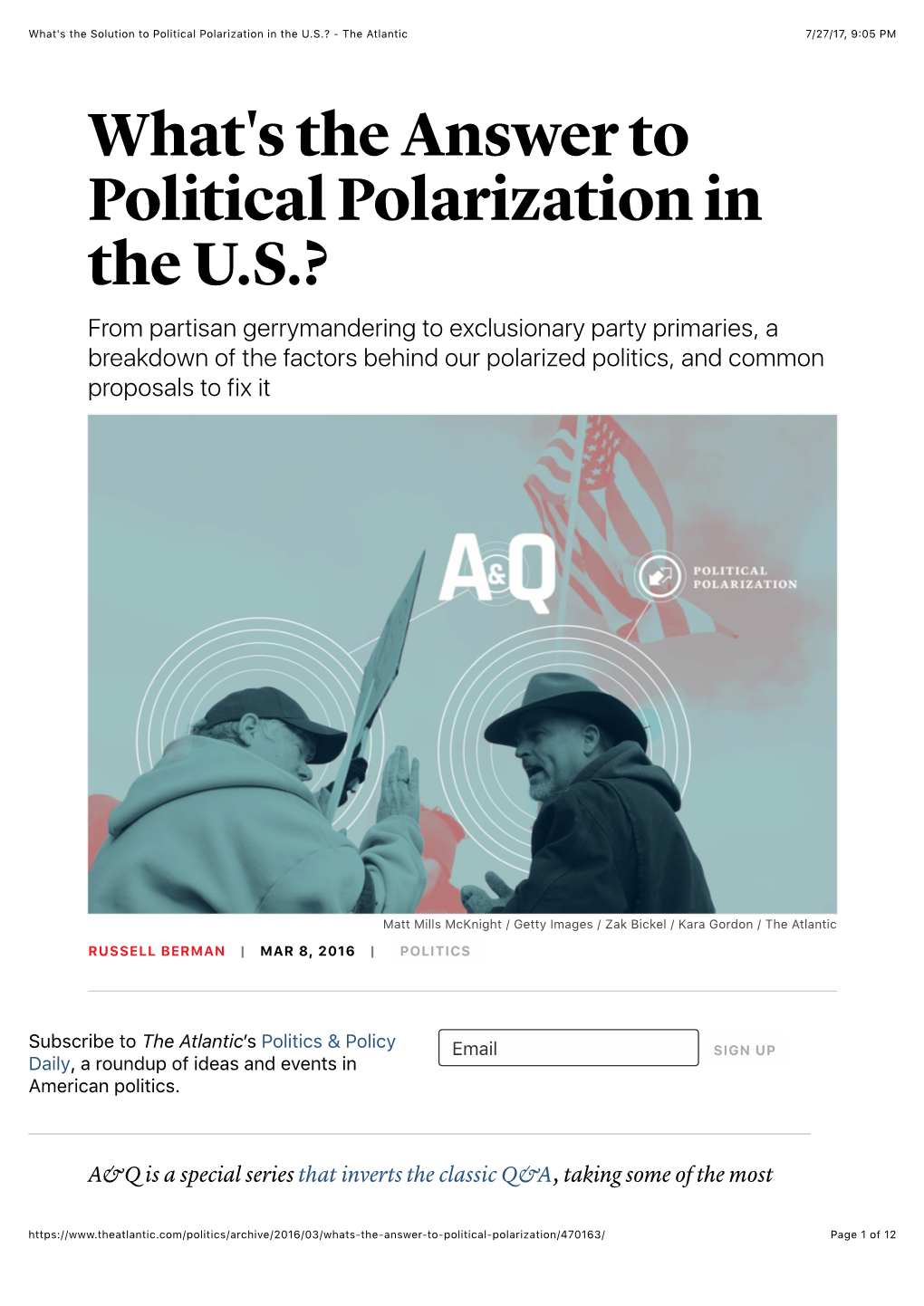 What's the Solution to Political Polarization in the U.S.? - the Atlantic 7/27/17, 9�05 PM