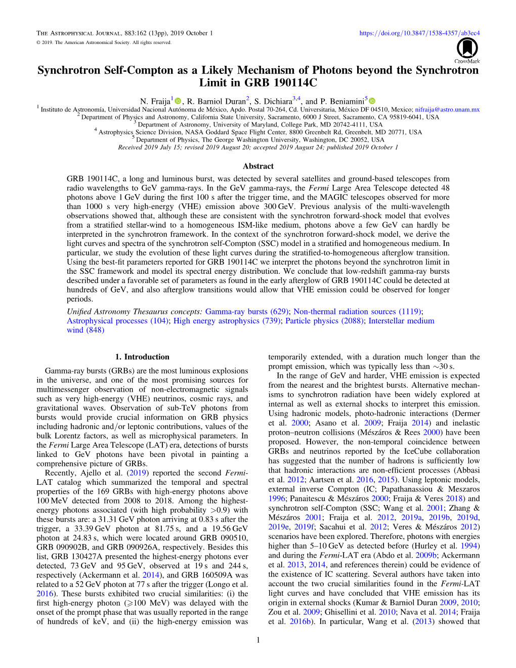 Synchrotron Self-Compton As a Likely Mechanism of Photons Beyond the Synchrotron Limit in GRB 190114C