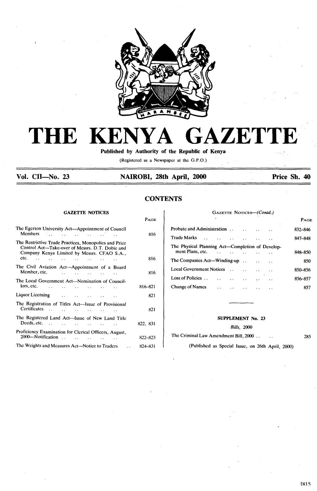 THE KENYA GAZETTE 28Th April, 20*