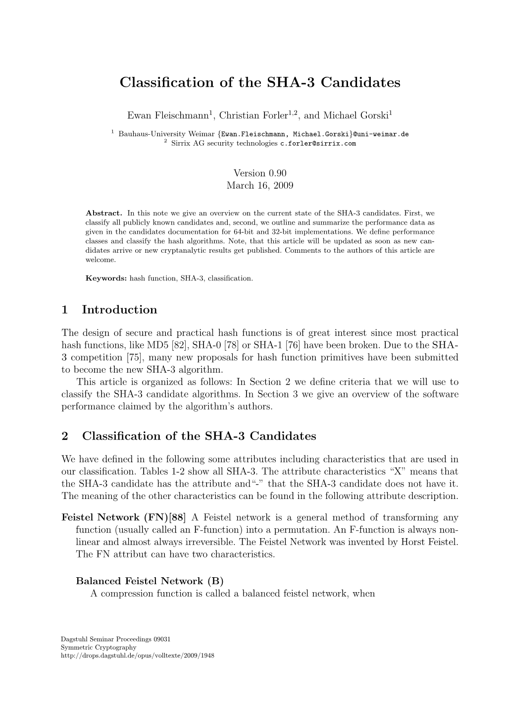 Classification of the SHA-3 Candidates