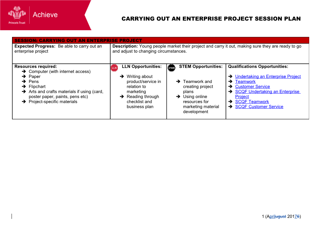 Carrying out an Enterprise Project Session Plan