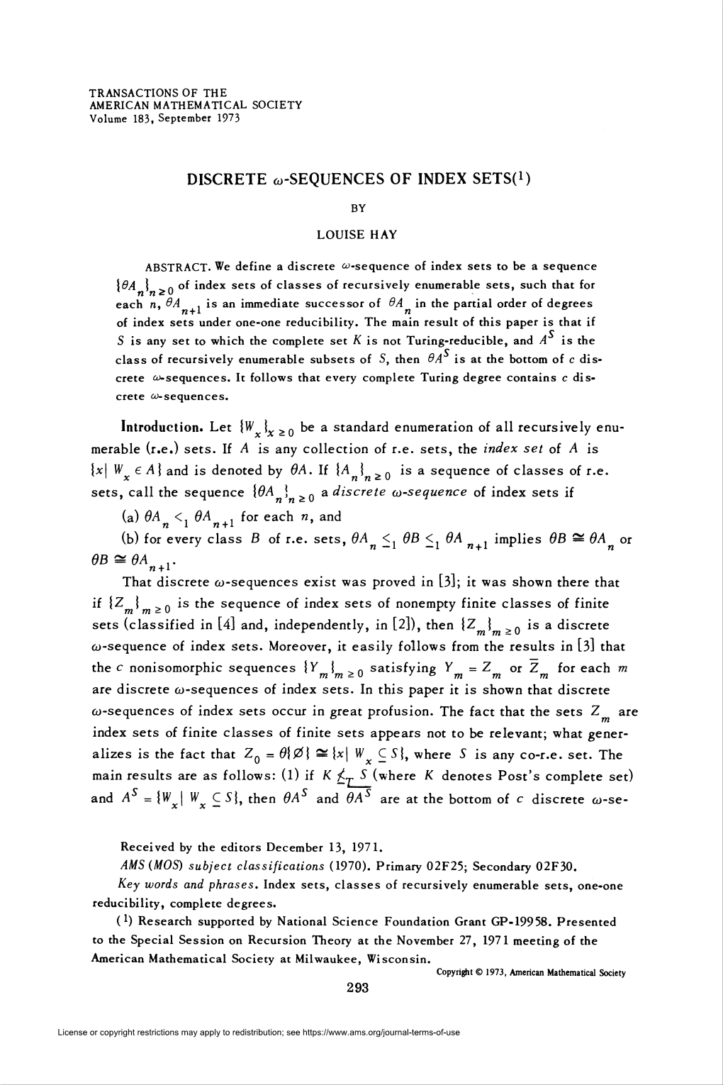 Discrete «-Sequences of Index Setsн1)