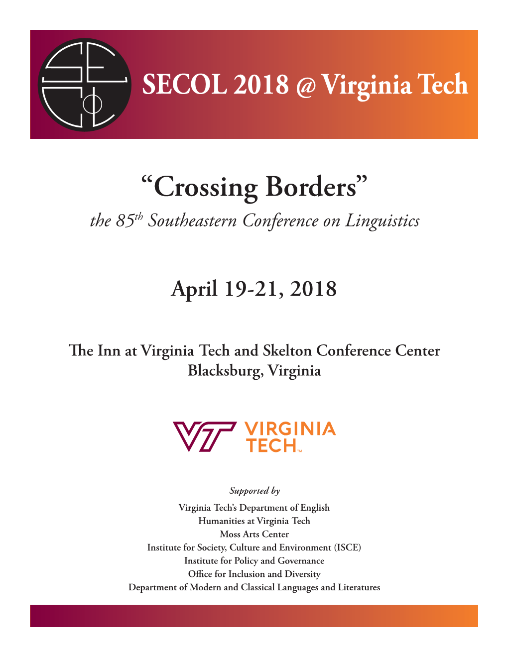 “Crossing Borders” SECOL 2018 @ Virginia Tech