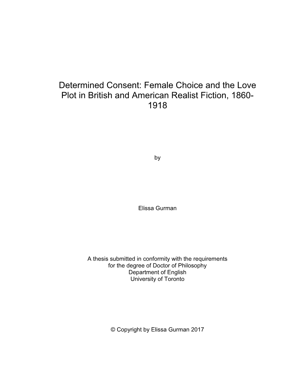 Female Choice and the Love Plot in British and American Realist Fiction, 1860- 1918