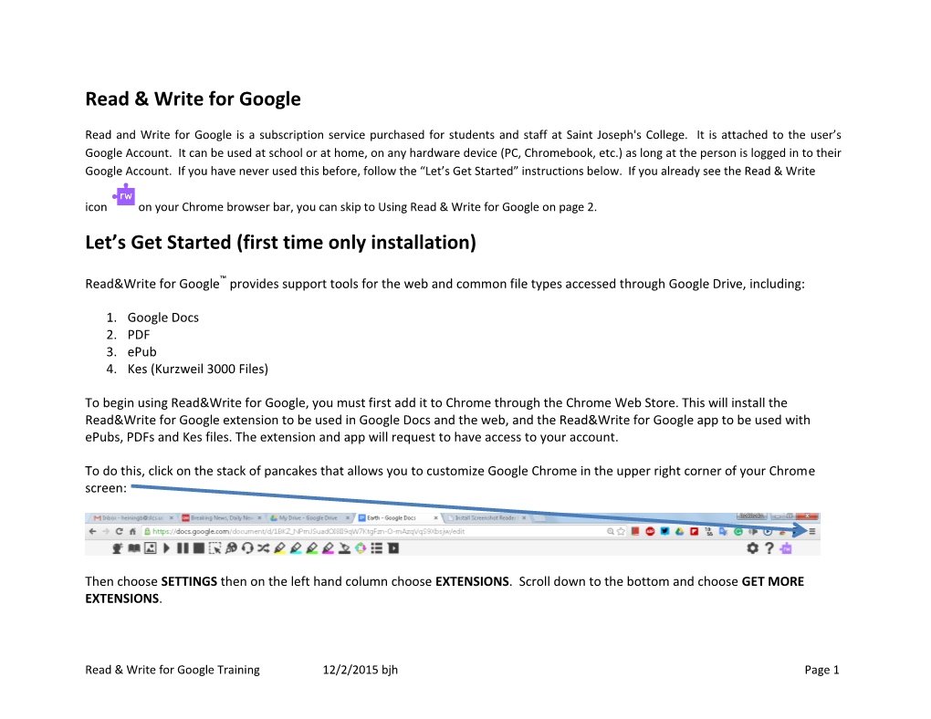 Read & Write for Google Let's Get Started (First Time Only Installation)