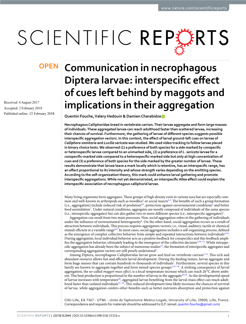 Communication in Necrophagous Diptera Larvae: Interspecific Effect Of