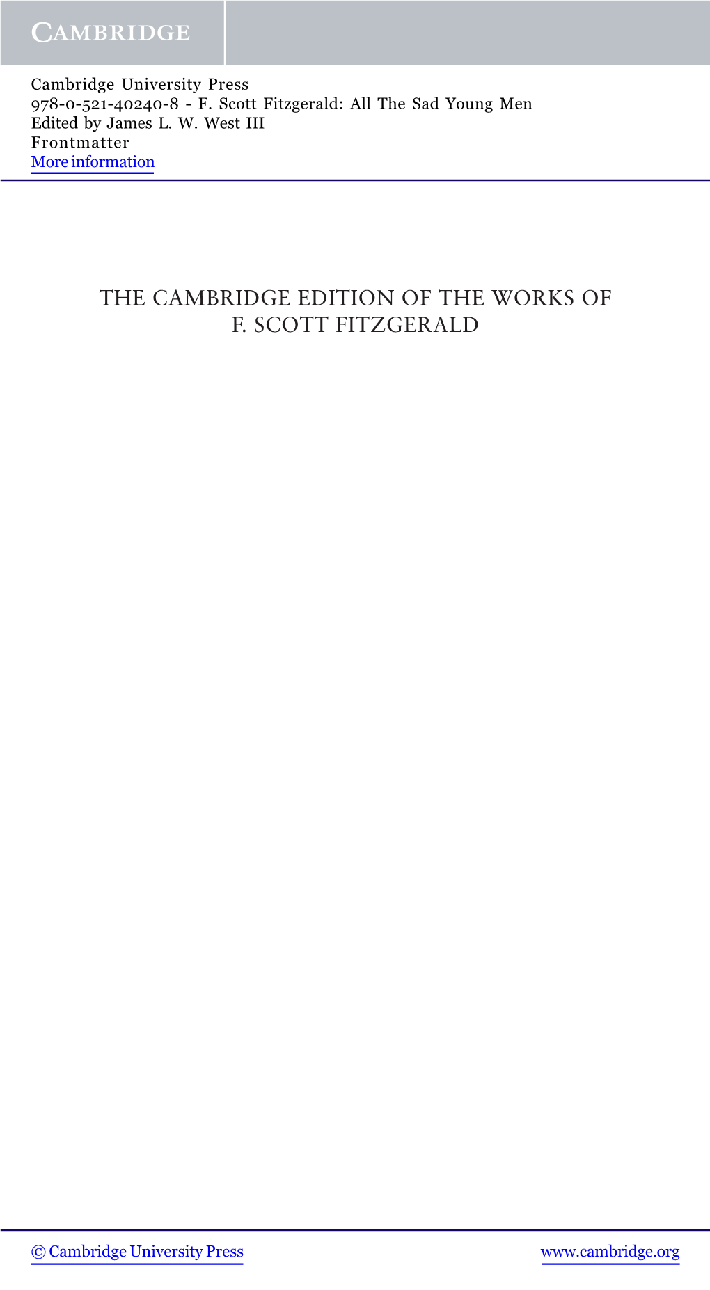 The Cambridge Edition of the Works of F. Scott Fitzgerald