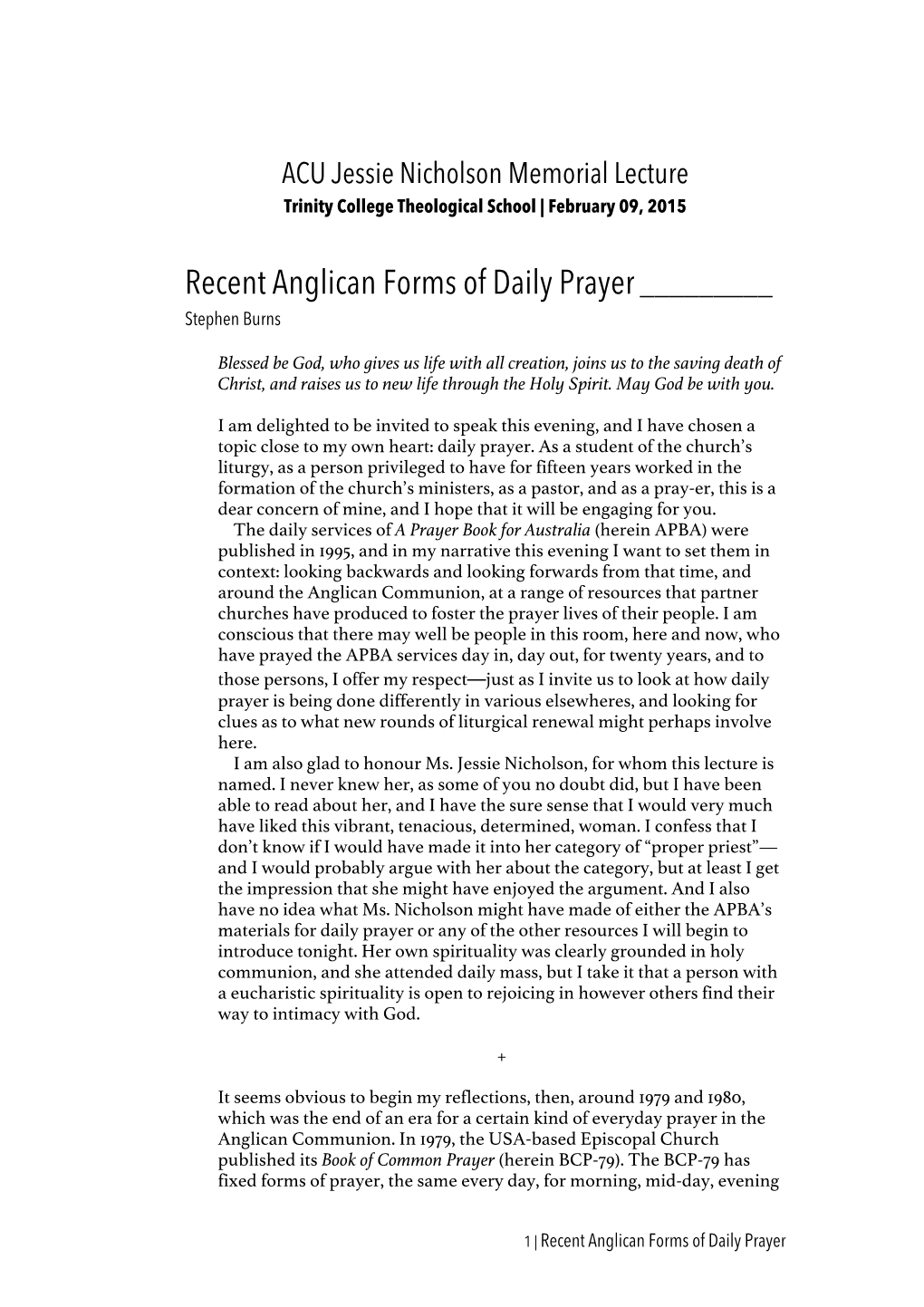 Recent Anglican Forms of Daily Prayer ______Stephen Burns