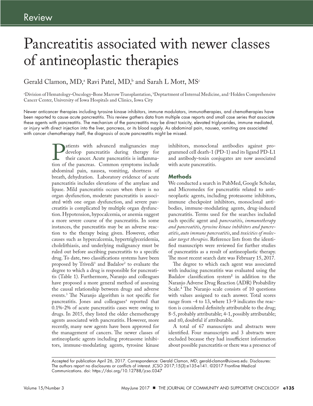 Pancreatitis Associated with Newer Classes of Antineoplastic Therapies