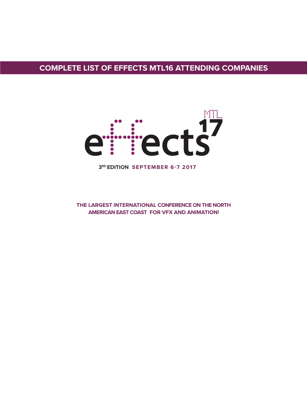 Complete List of Effects Mtl16 Attending Companies
