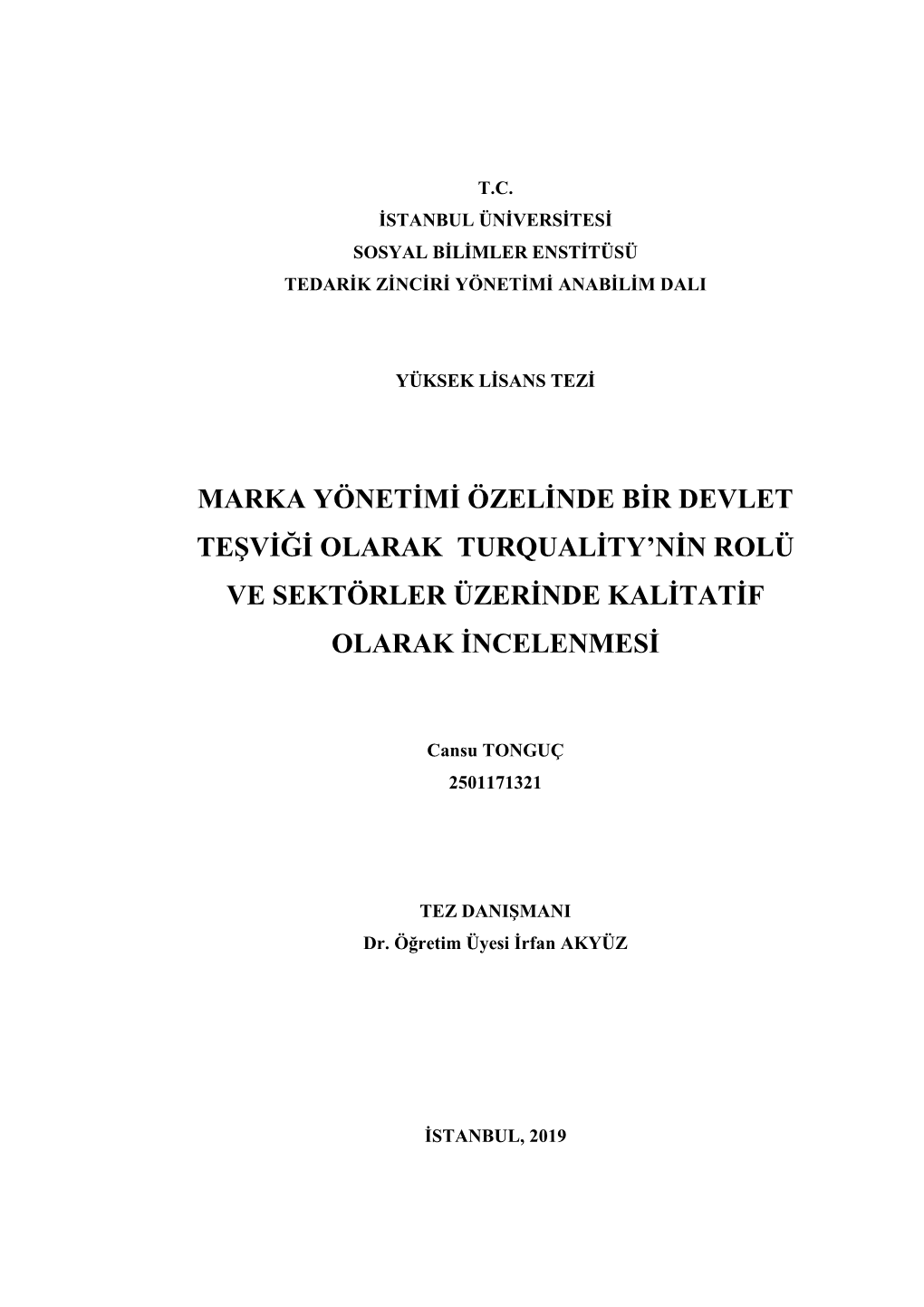 Marka Yönetimi Özelinde Bir Devlet Teşviği Olarak Turquality'nin Rolü Ve