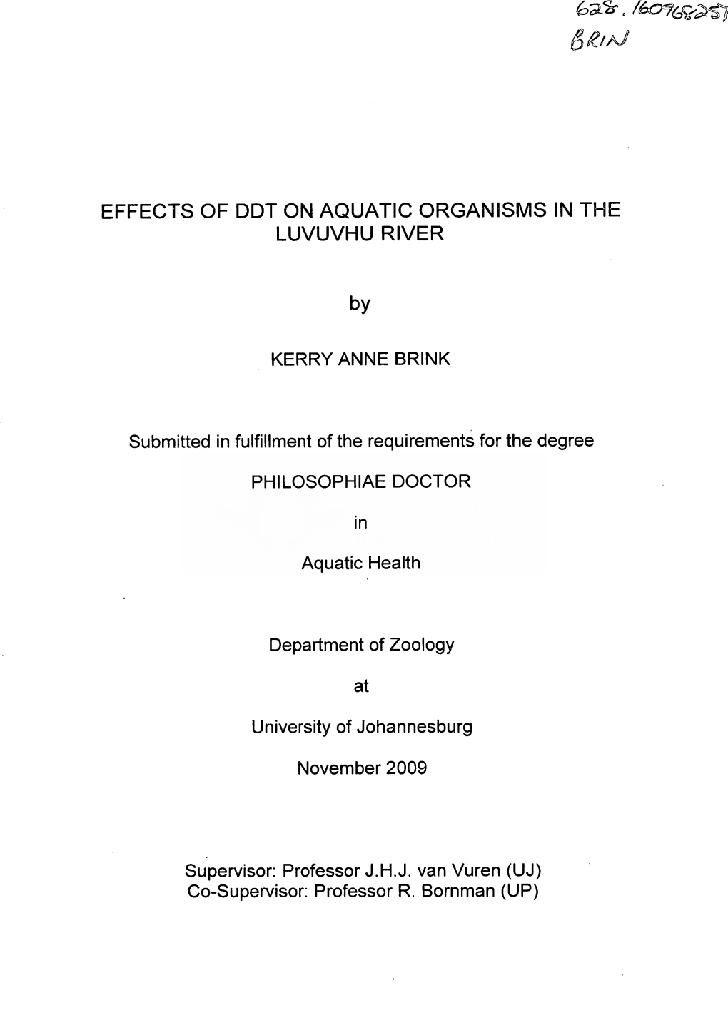 Effects of Ddt on Aquatic Organisms in the Luvuvhu River