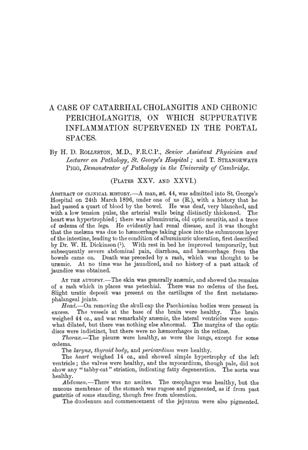 A Case of Catarrhal Cholangitis and Chronic Pericholangitis, on Which Suppurative Inflammation Supervened in the Portal Spaces