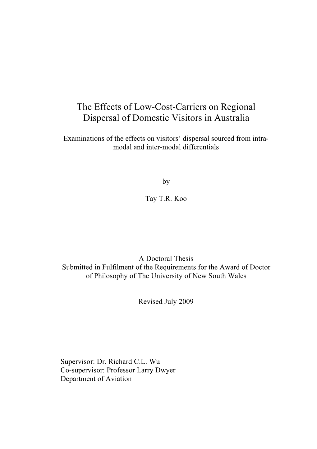 The Effects of Low-Cost-Carriers on Regional Dispersal of Domestic Visitors in Australia