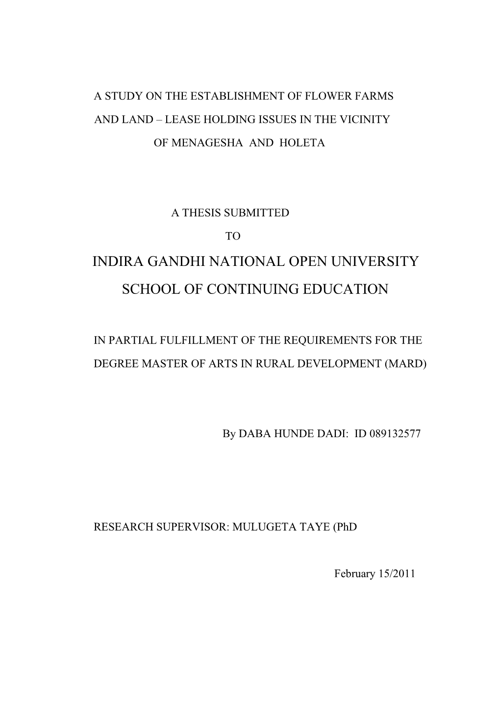 Indira Gandhi National Open University School of Continuing Education