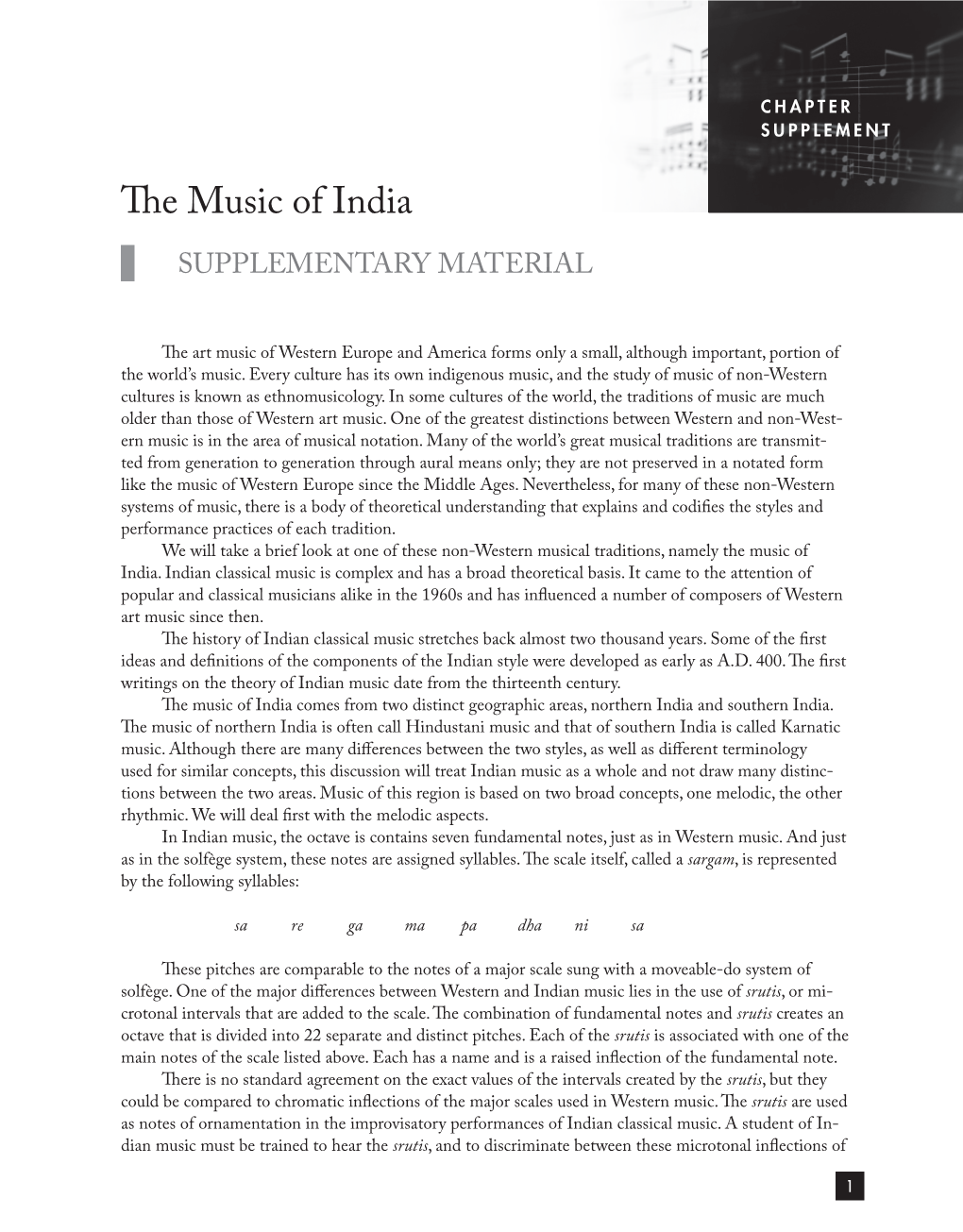 The Music of India SUPPLEMENTARY MATERIAL
