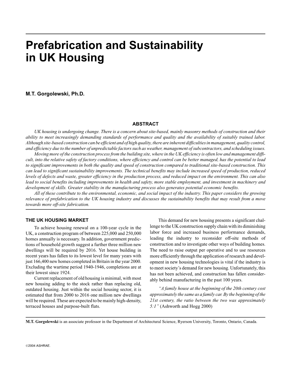 Prefabrication and Sustainability in US Housing