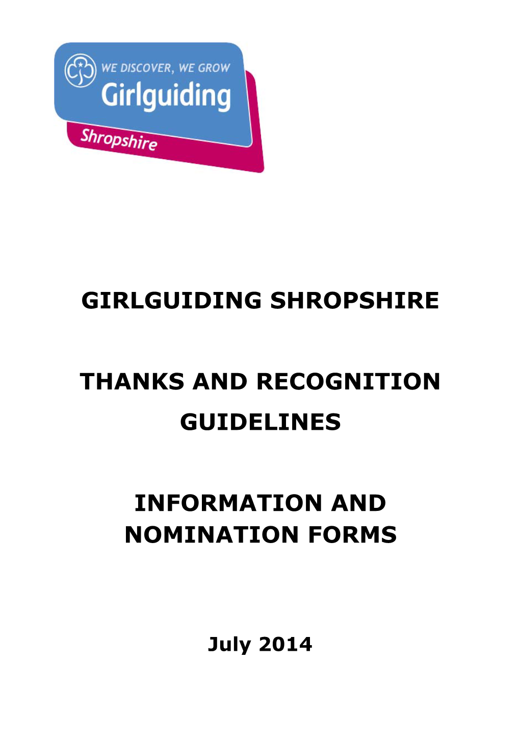 Girlguiding Shropshire Thanks and Recognition Guidelines Information