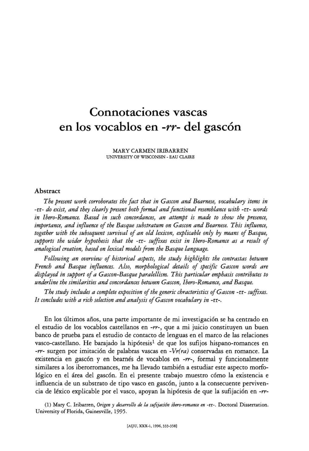 En Ios Vocablos En -Rr- Del Gasc6n