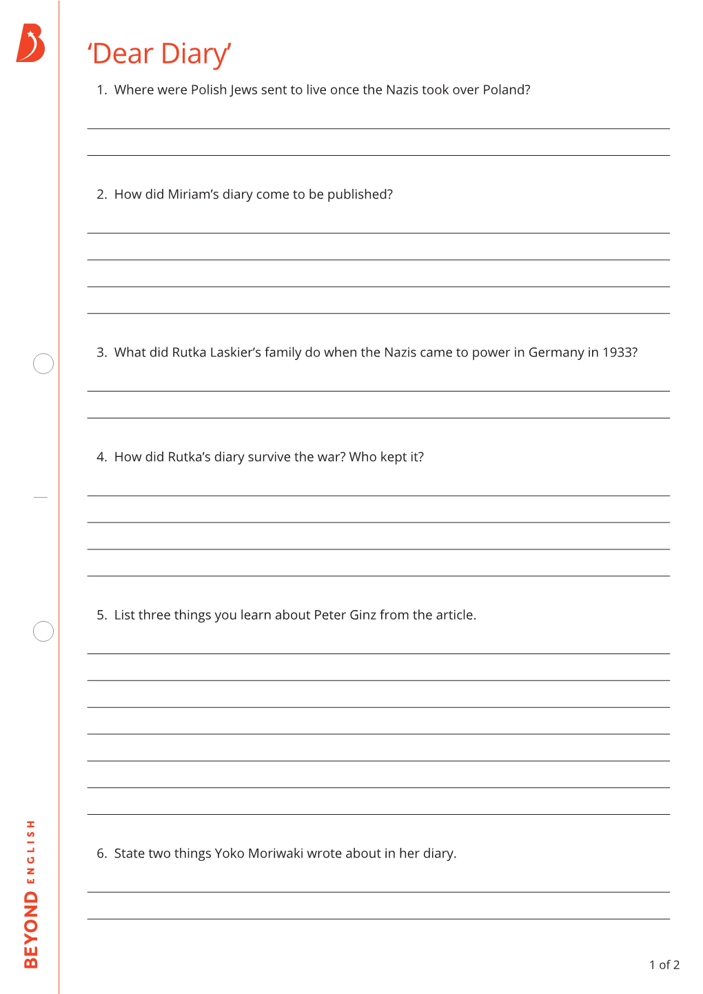 Dear Diary Questions